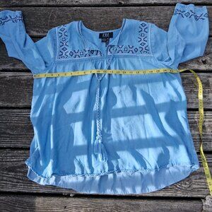 FDJ French Dressing Baby Blue Lycocel Embroidered  peasant boho top size 10